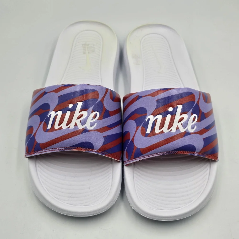 Nike Victori One Slide Men 11 CN9676-601 Purple Red Wavy Graphic EUC